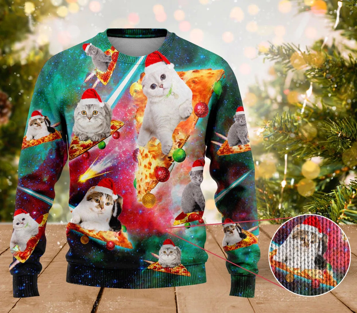 Scottish Fold Cat Pizza Ugly Sweater Couple Funny Christmas Sweaters Gifts For Cat Lovers