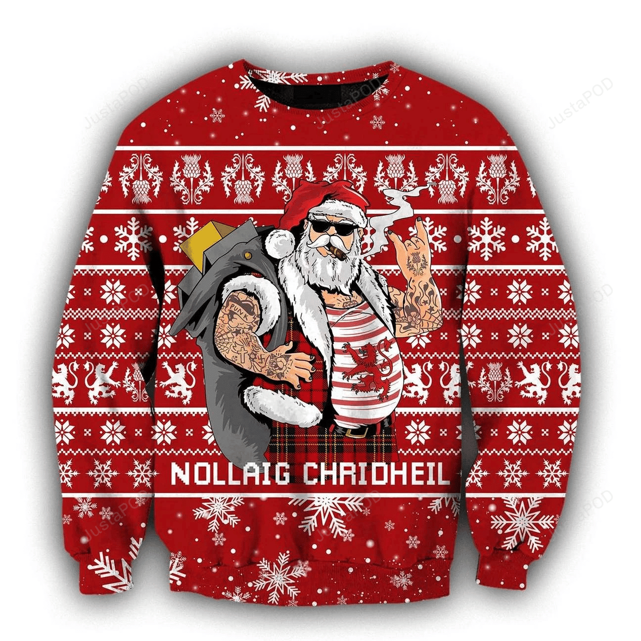 Scottish Gangster Santa Red Ugly Christmas Sweater Adult 3D Funny Matching for family
