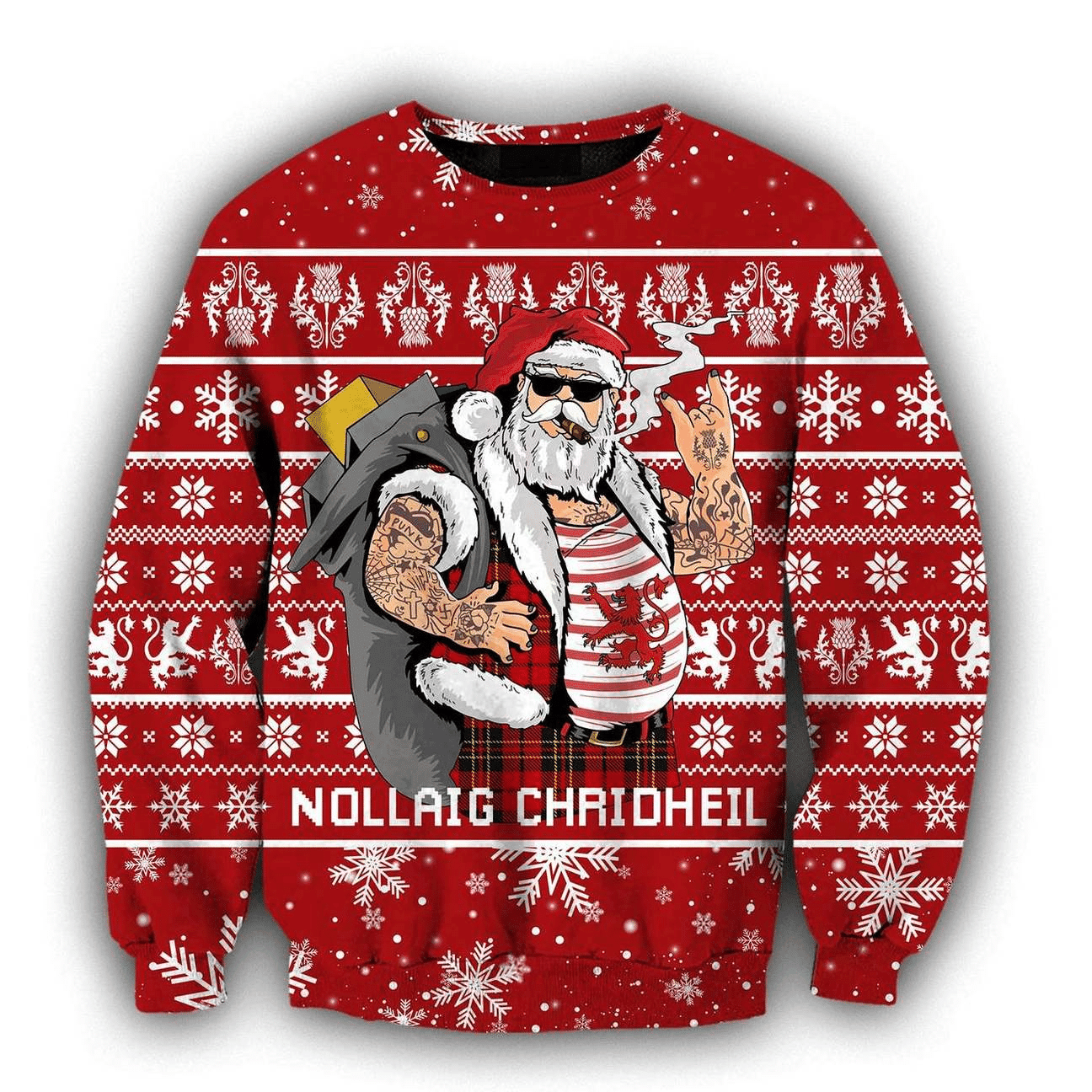 Scottish Gangster Santa Red Ugly Christmas Sweater Adult 3D Funny Matching for family