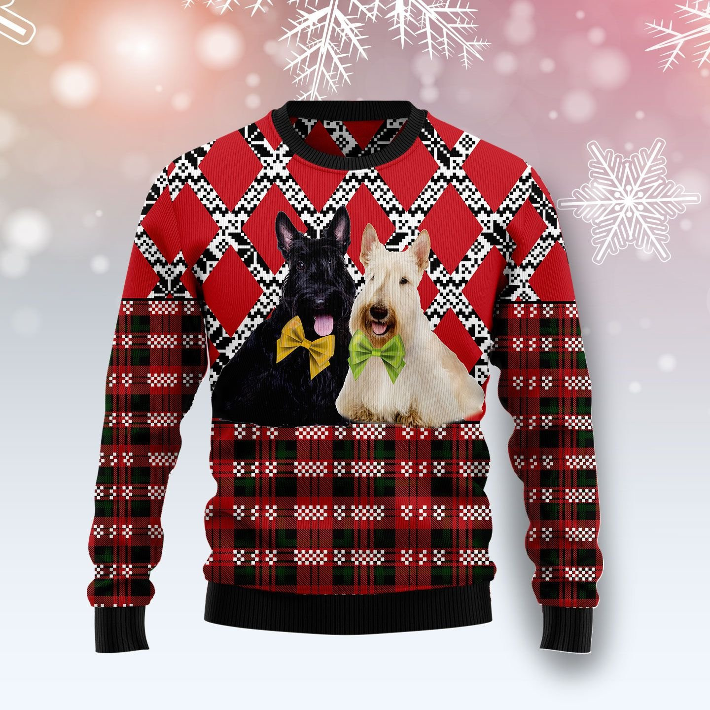 Scottish Terrier Black And White Ugly Christmas Sweater Adult 3D Funny Matching for family