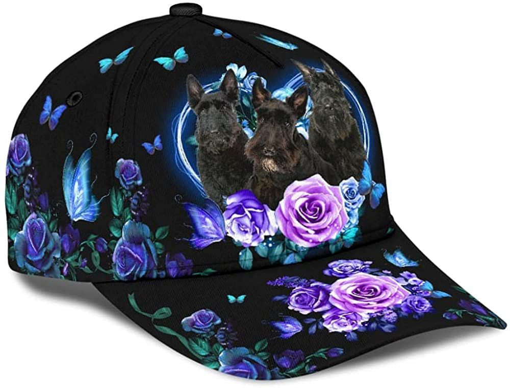 Scottish Terrier Lovely Cute Flower Butterfly Heart 3D Printed Unisex Hat Classic Cap, Snapback Cap Trucker Hats Custom Hats Gifts For Men & Women