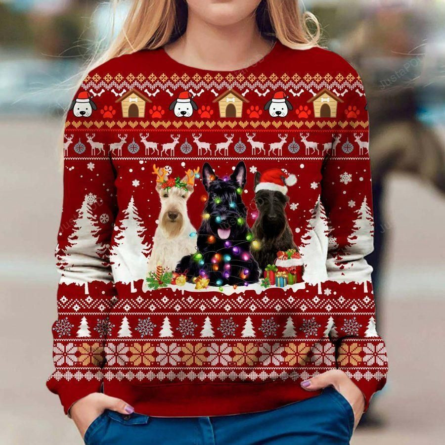 Scottish Terrier Ugly Christmas Sweater Adult 3D Funny Matching for family