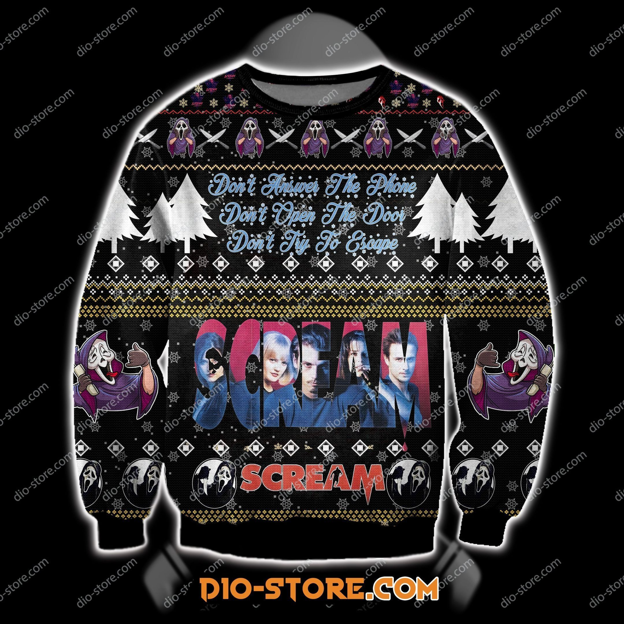 Scream 1996 3D Print Knitting Pattern Ugly Christmas Sweater Adult 3D Funny Matching for family
