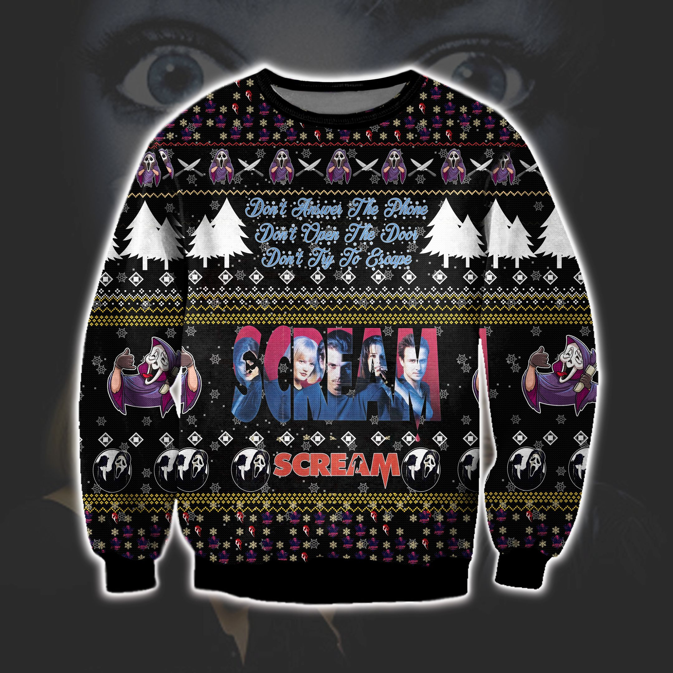 Scream 1996 Knitting Pattern Ugly Christmas Sweater Adult 3D Funny Matching for family