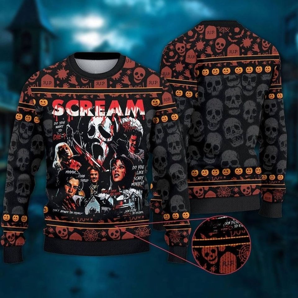 Scream Ghostface Horror Christmas Ugly Sweater