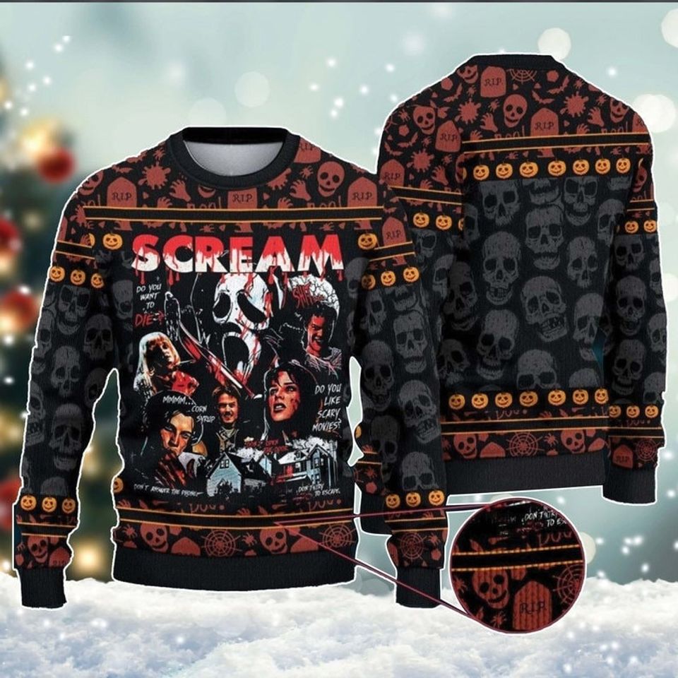 Scream Ghostface Horror Christmas Ugly Sweater