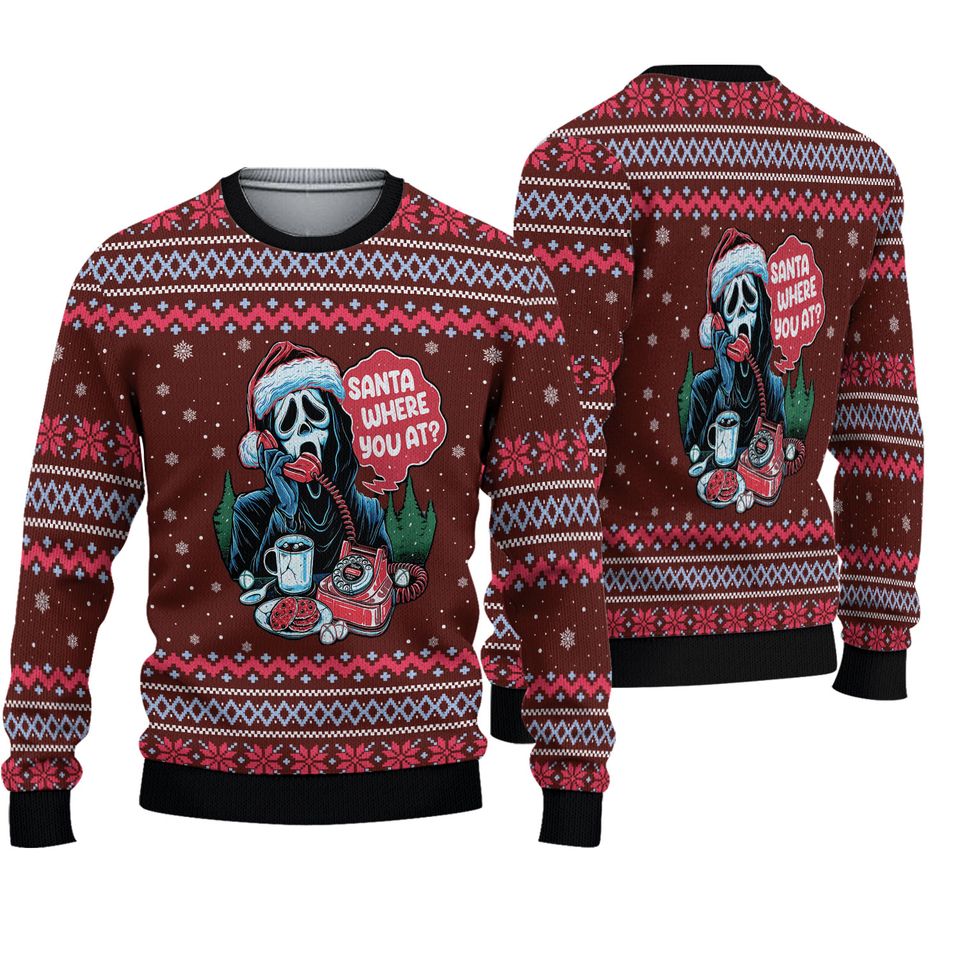 Scream Ghostface Horror Christmas Ugly Sweater