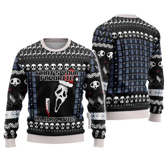 Scream Horror Movie Ugly Christmas Sweatshirt, Ghost Face Horror Movie Ugly Sweater - Image 2