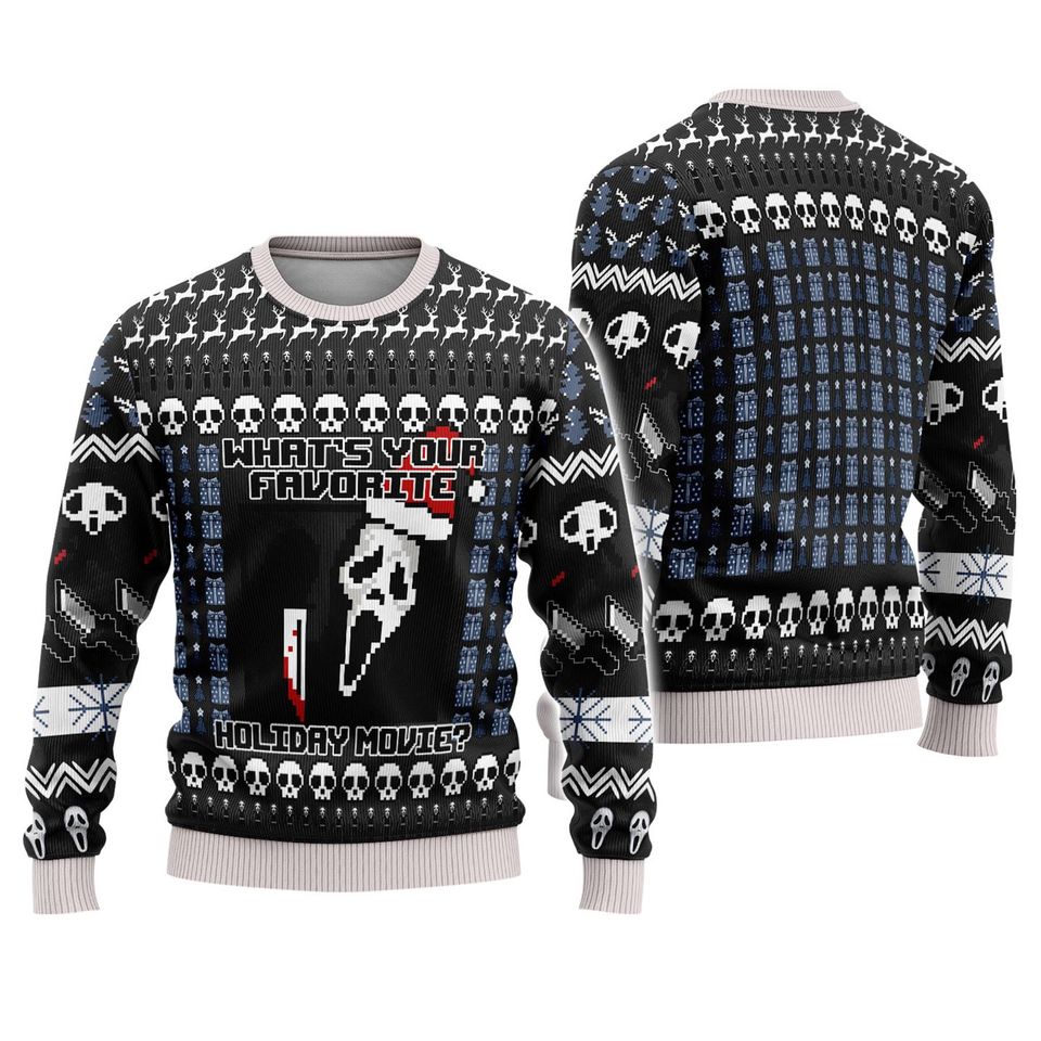 Scream Horror Movie Ugly Christmas Sweatshirt, Ghost Face Horror Movie Ugly Sweater