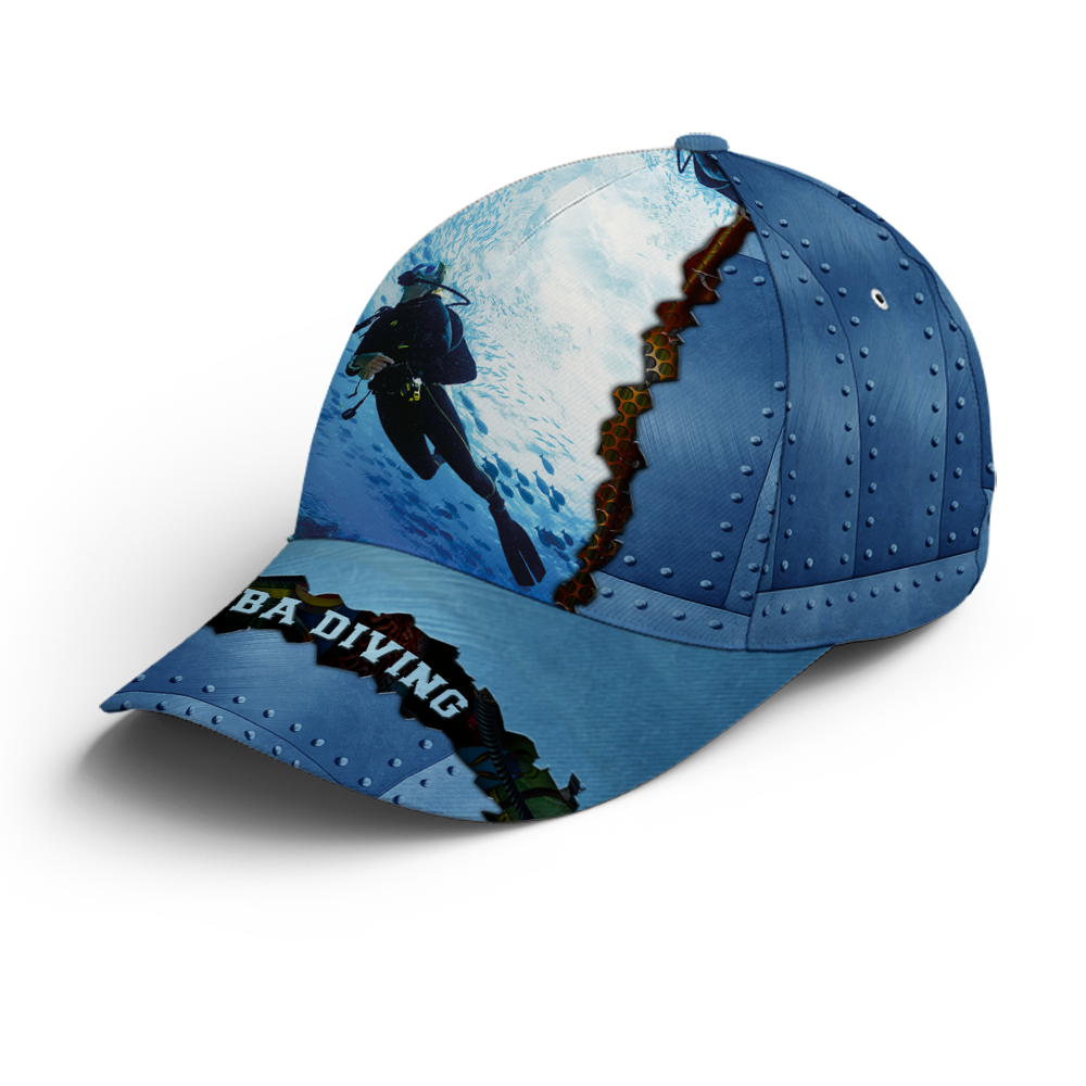 Scuba Diving Metallic Blue Baseball Cap Trucker Hats Custom Hats Gifts For Men & Women