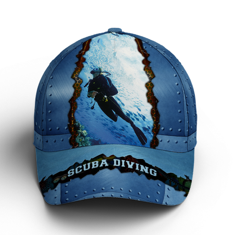 Scuba Diving Metallic Blue Baseball Cap Trucker Hats Custom Hats Gifts For Men & Women
