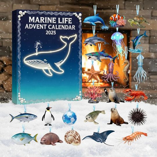 Sea Glass Advent Calendar 2025, 24 Day Sea Animals Figurines, Vintage Christmas Ornament Countdown - Image 5