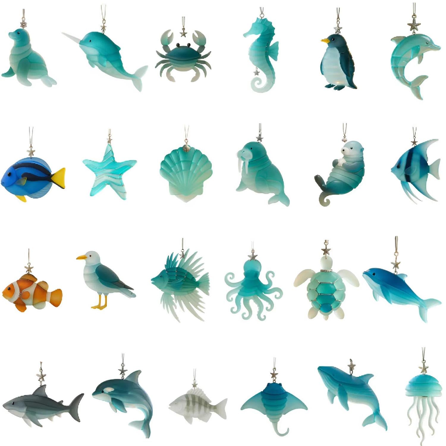 Sea Glass Animal Advent Calendar 2025, 24 Day Sea Animals Figurines : Vintage Christmas Ornament Countdown - Image 3