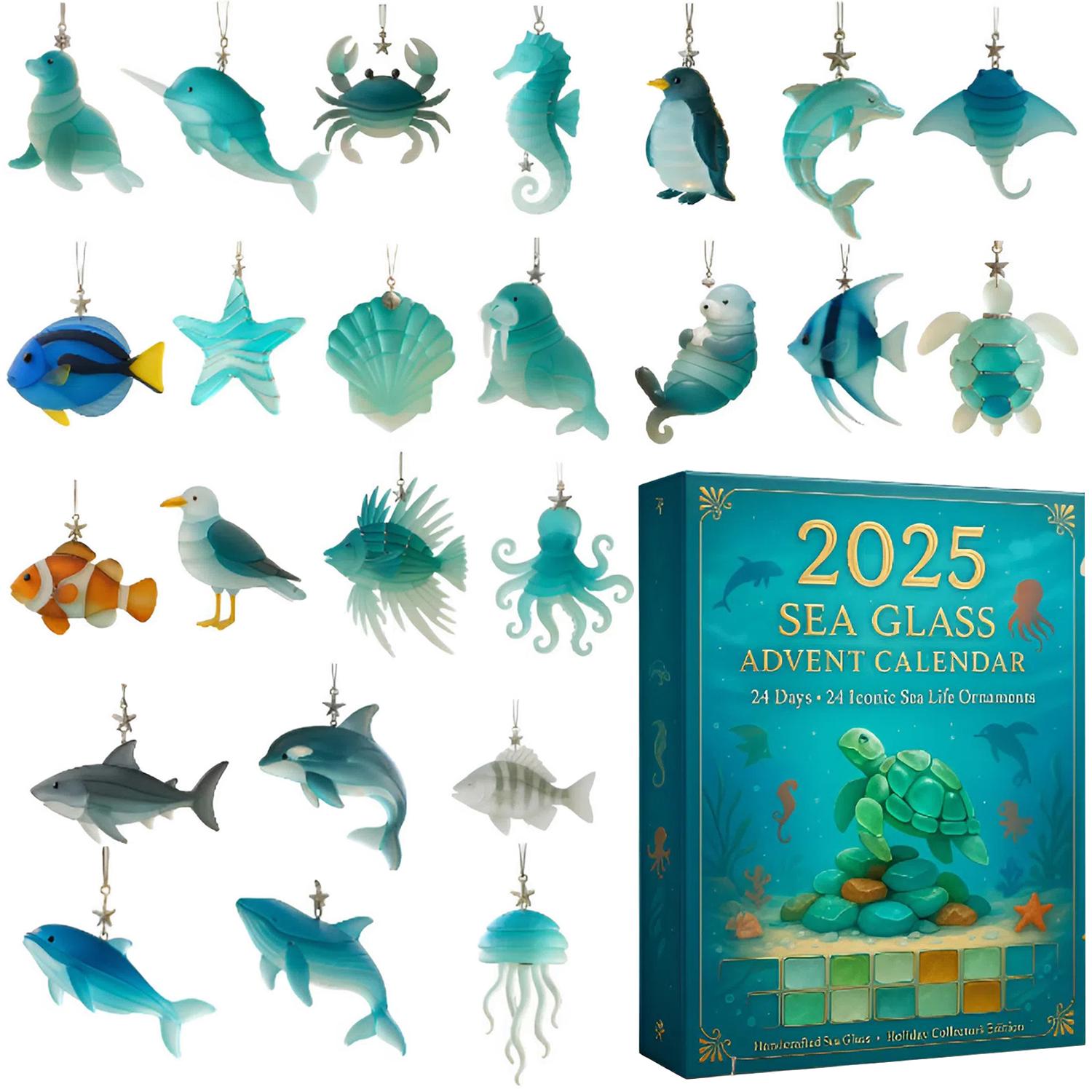 Sea Glass Animal Advent Calendar 2025, 24 Day Sea Animals Figurines : Vintage Christmas Ornament Countdown - Image 2