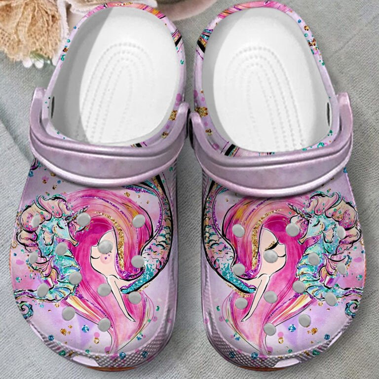 Sea Horse Mermaid Pinky Hippocampus Clogs Shoes - Ocean Beach Girl Mermaid Cute Shoes
