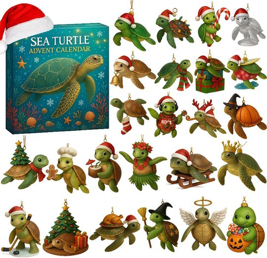 Sea Turtle Advent Calendar, 24 Adorable Sea Turtle Decorations, Ocean-Inspired Christmas Countdown - Image 9