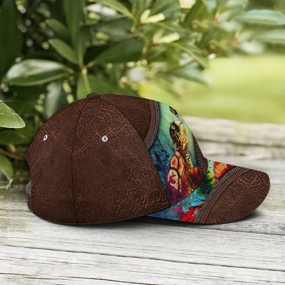 Sea Turtle Ocean Theme Leather Style Baseball Cap Trucker Hats Custom Hats Gifts For Men & Women