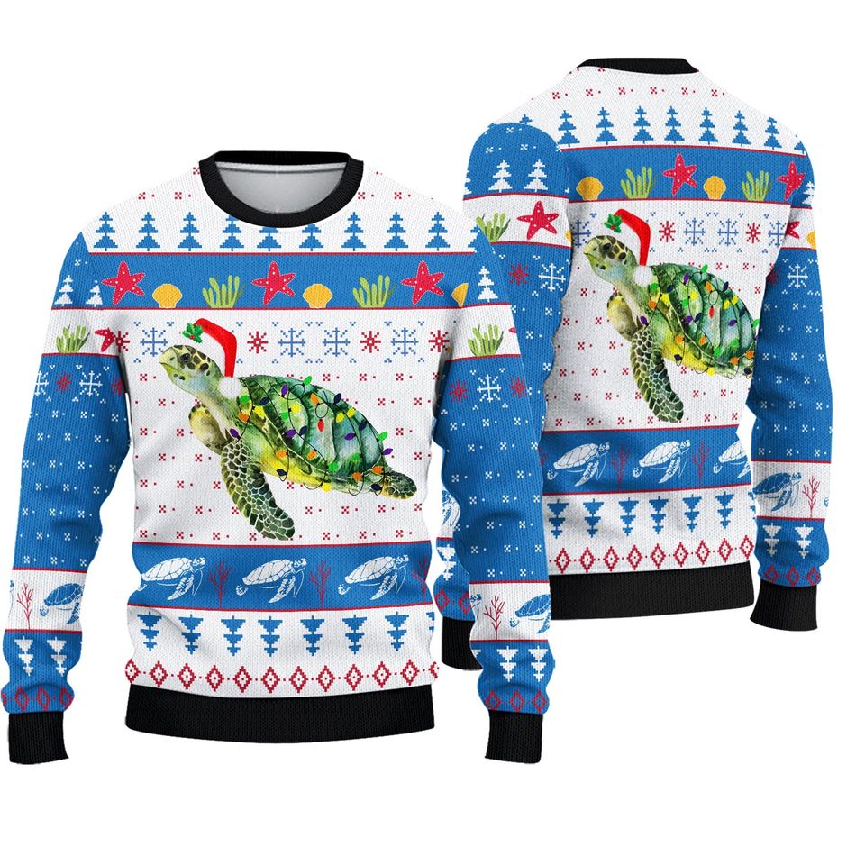 Sea Turtle Ugly Christmas Sweater, Turtle Through The Snow Christmas Sweater