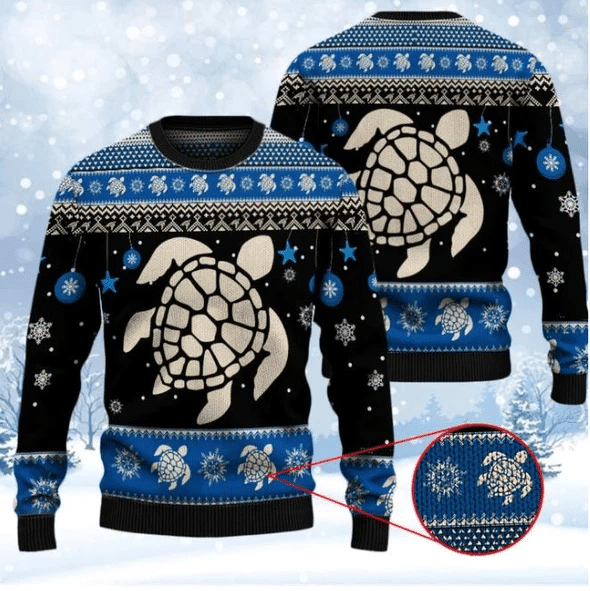Sea Turtle Winter Ugly Christmas Sweater Adult 3D Funny Matching for family