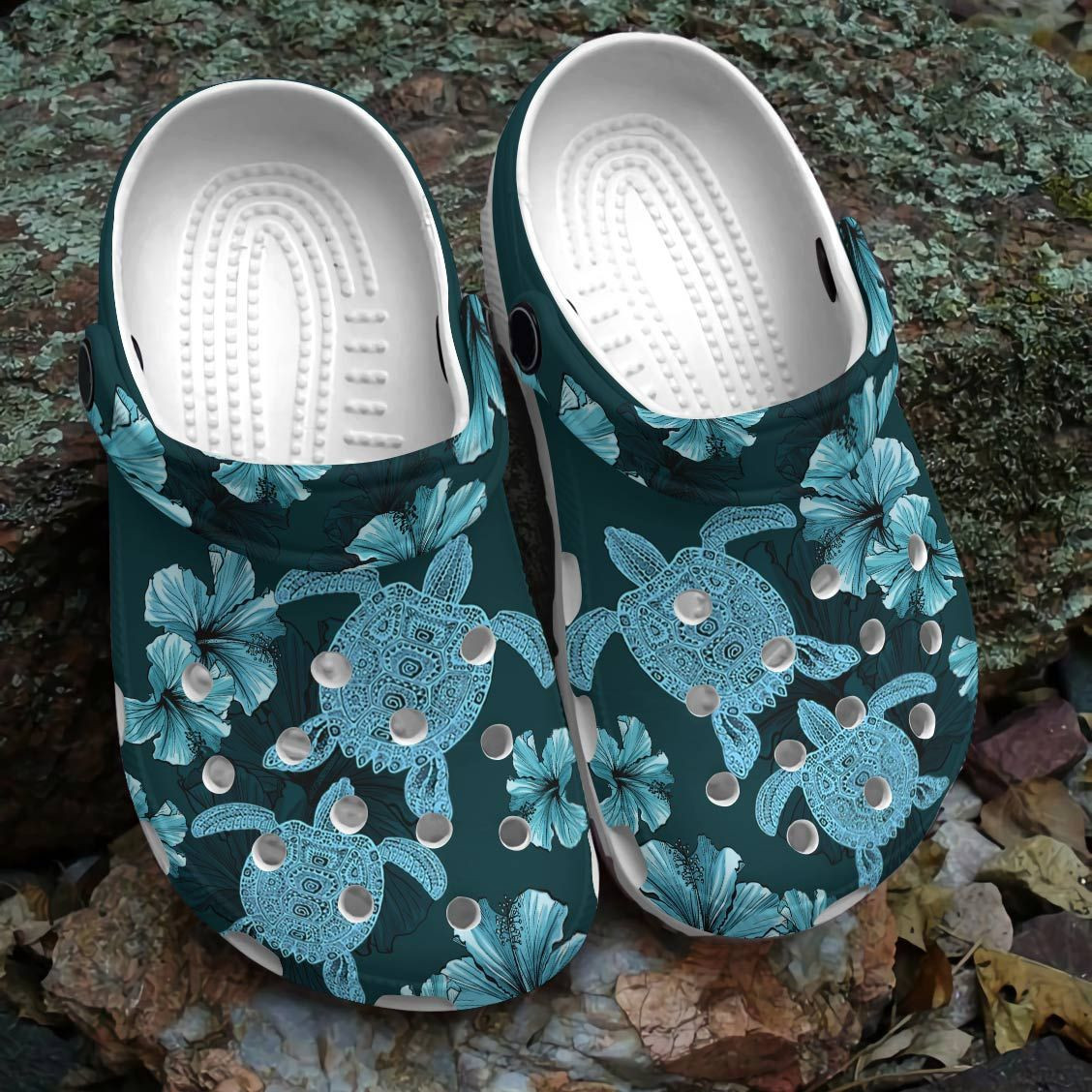 Sea Turtle With Flower Shoes - Sea Turtle Shoes Crocbland Clog For Women Girl Mother Daughter Sister Niece
