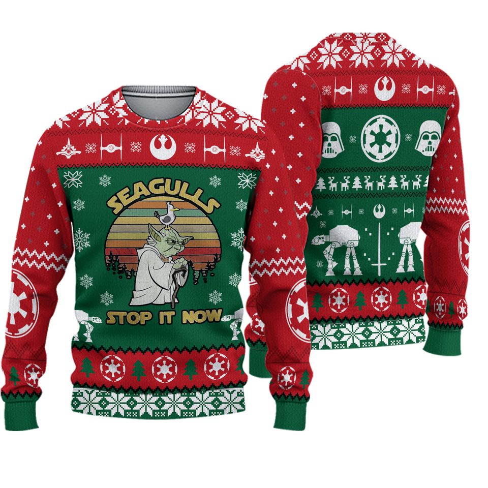 Seagulls Stop It Now 3D Sweater, Green Monster Ugly Christmas Sweater