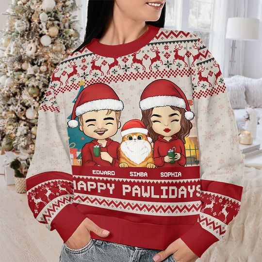 Season's Greetings From Furry Family, Cat Personalized Custom Ugly Sweatshirt Christmas - Image 6