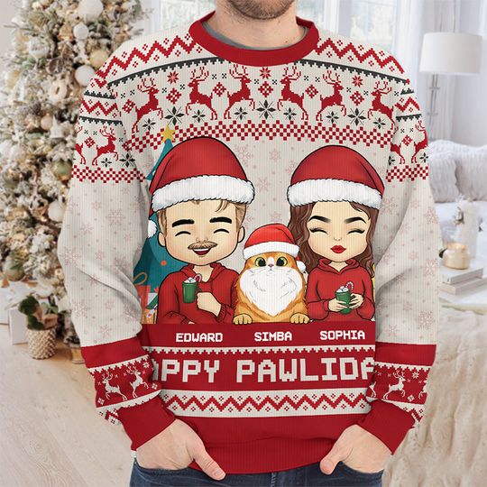 Season's Greetings From Furry Family, Cat Personalized Custom Ugly Sweatshirt Christmas - Image 5