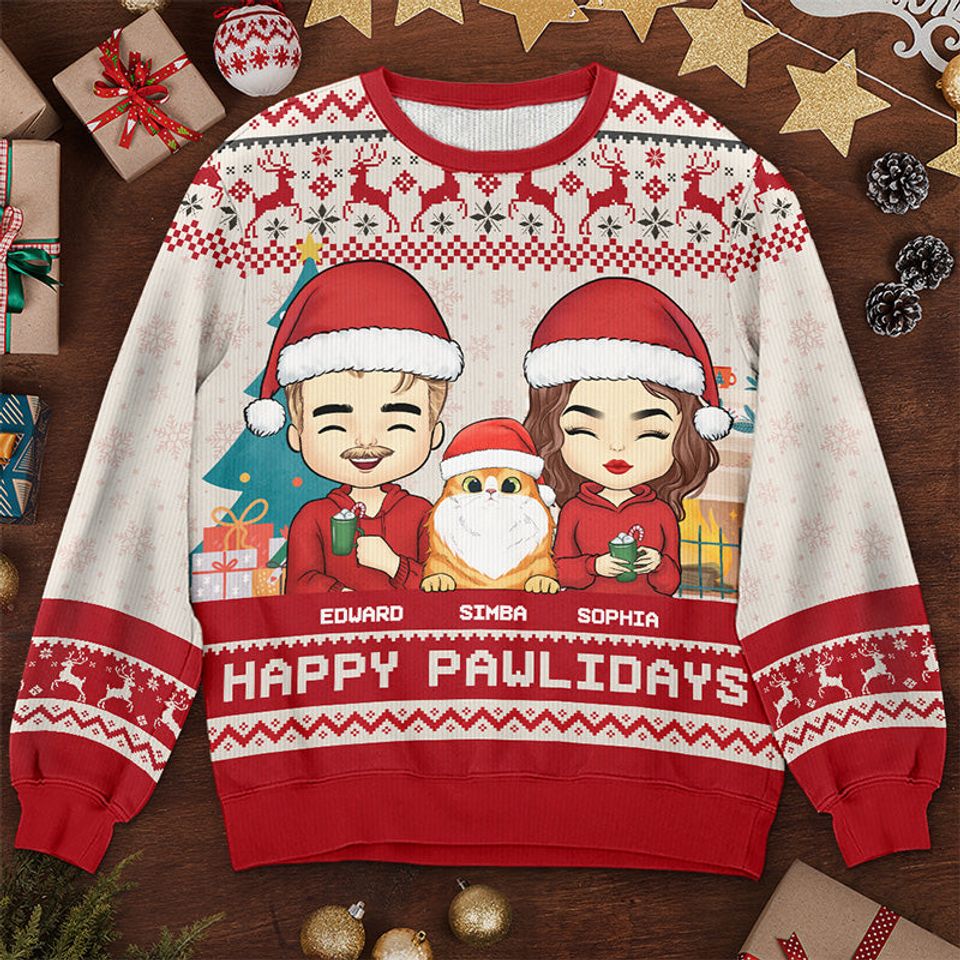 Season's Greetings From Furry Family - Dog & Cat Personalized Ugly Sweatshirt
