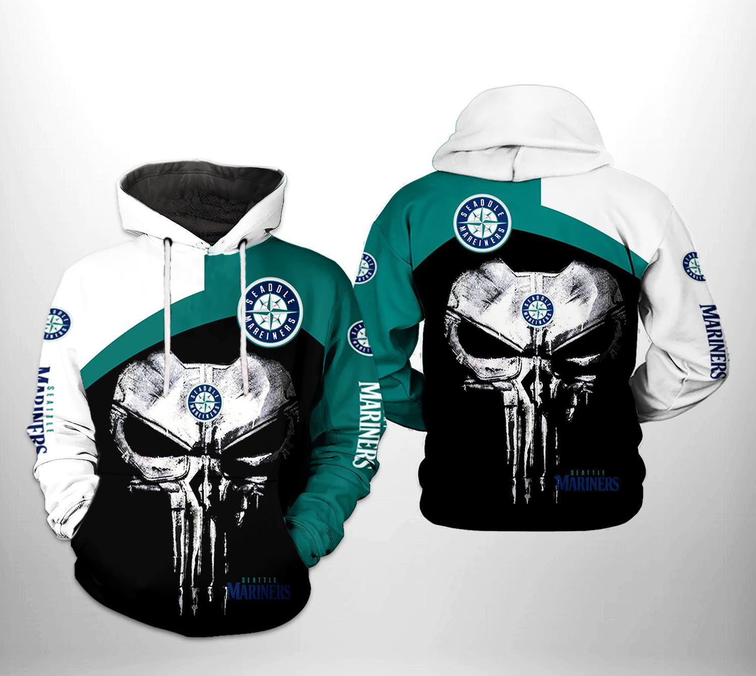 Seattle Mariners MLB Skull Punisher 3D All Over Print Hoodie, Zip Hoodie