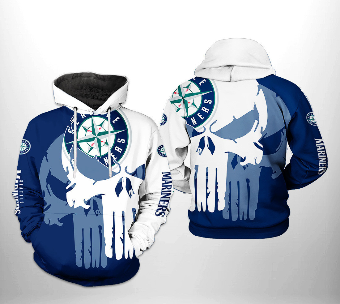 Seattle Mariners MLB Team Skull 3D All Over Print Hoodie, Zip Hoodie