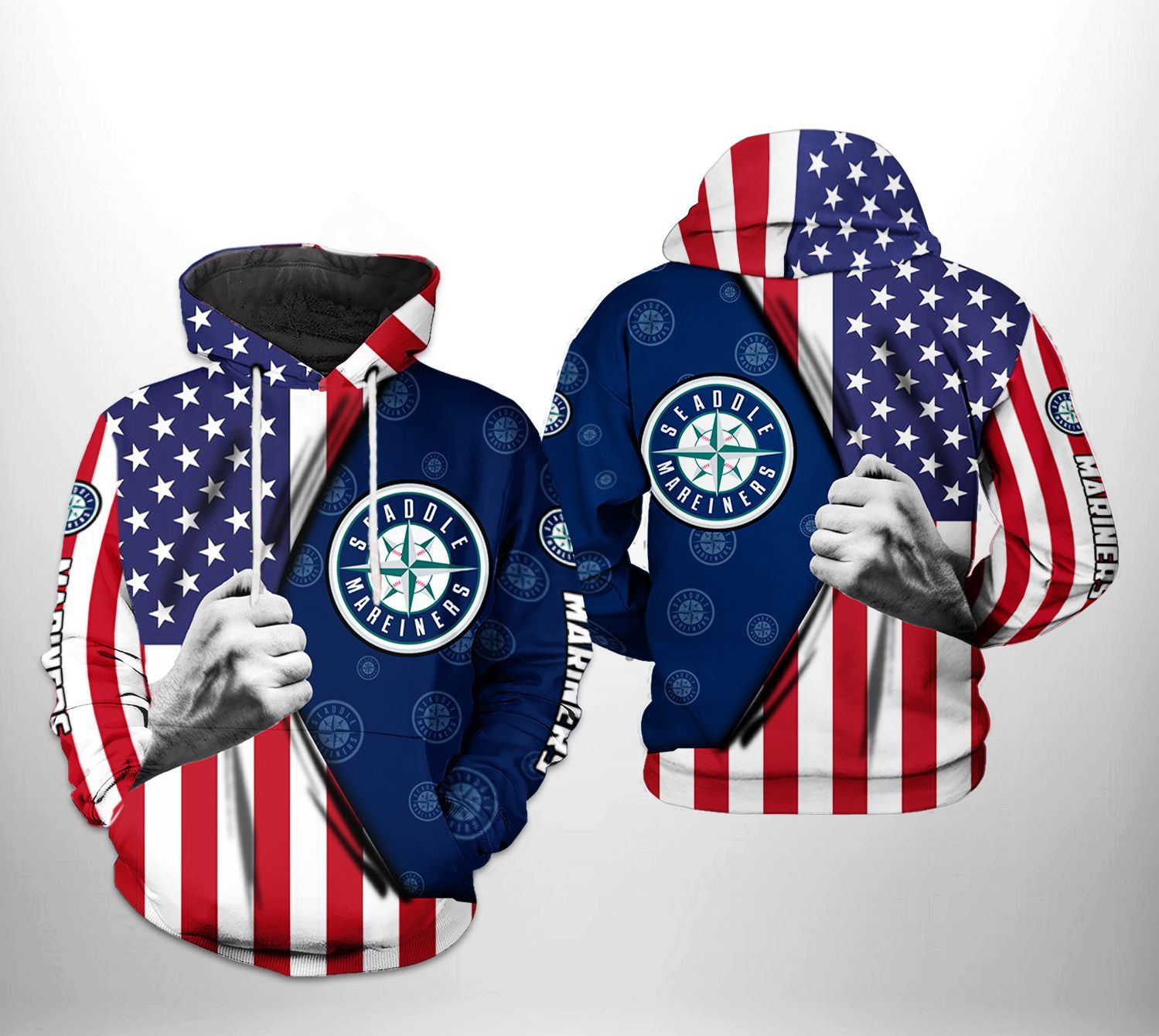 Seattle Mariners MLB US Flag 3D All Over Print Hoodie, Zip Hoodie