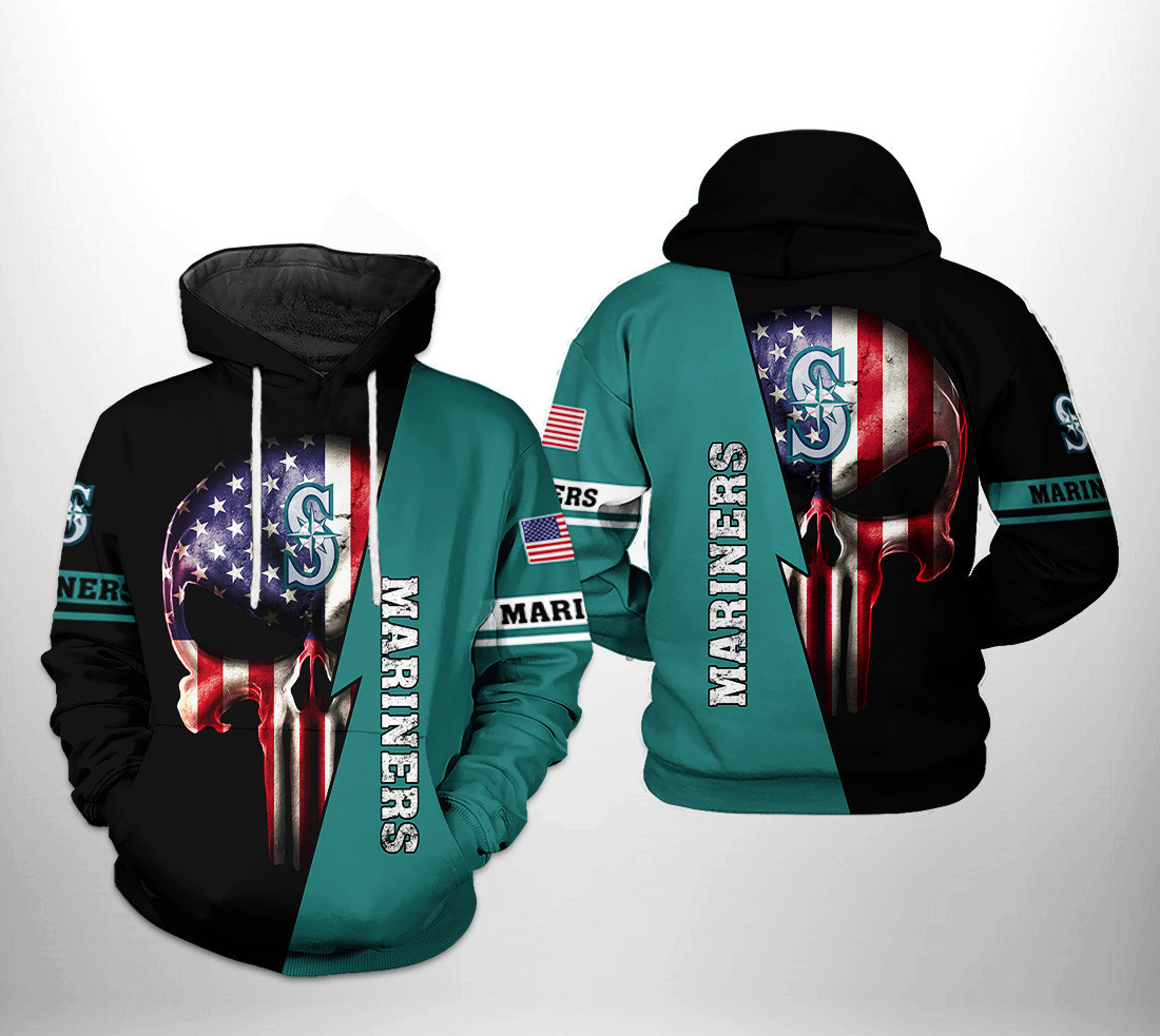 Seattle Mariners MLB US Flag Skull 3D All Over Print Hoodie, Zip Hoodie
