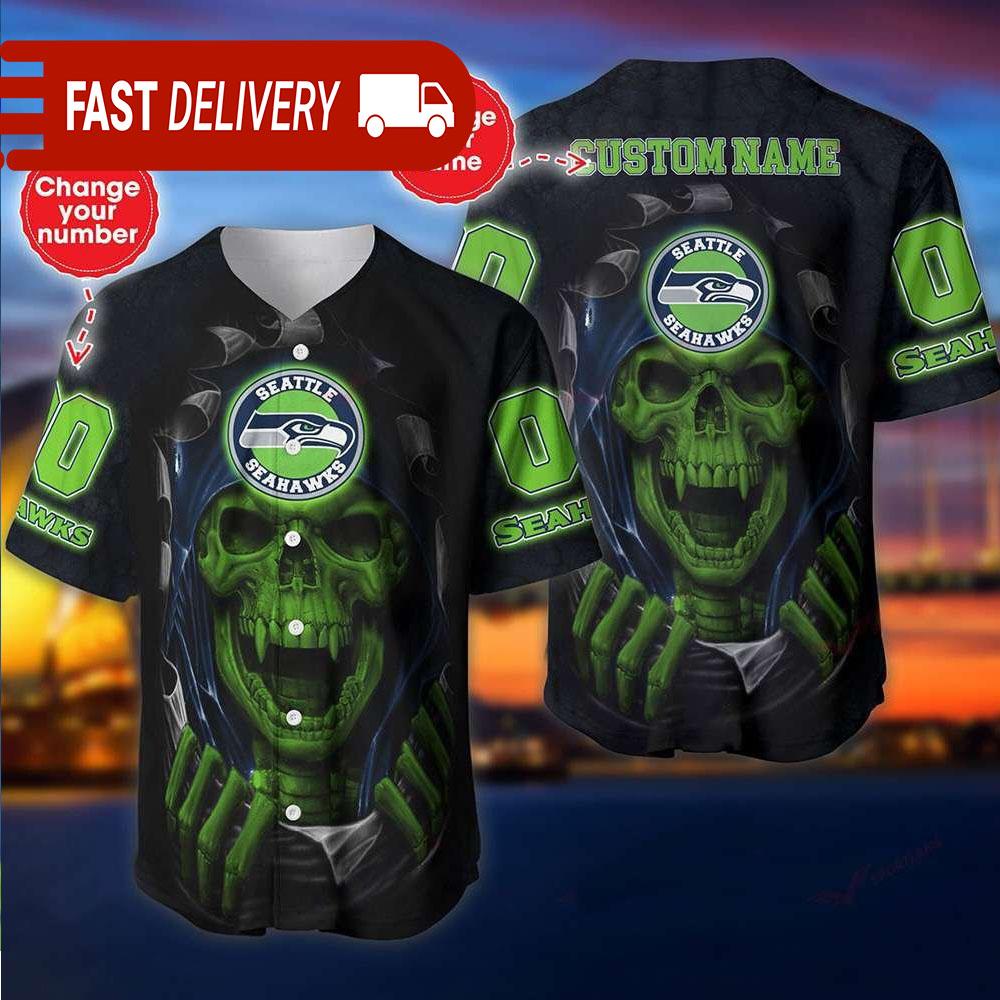 Seattle Seahawks Custom NLF Jersey Skull Personalized Baseball Jersey