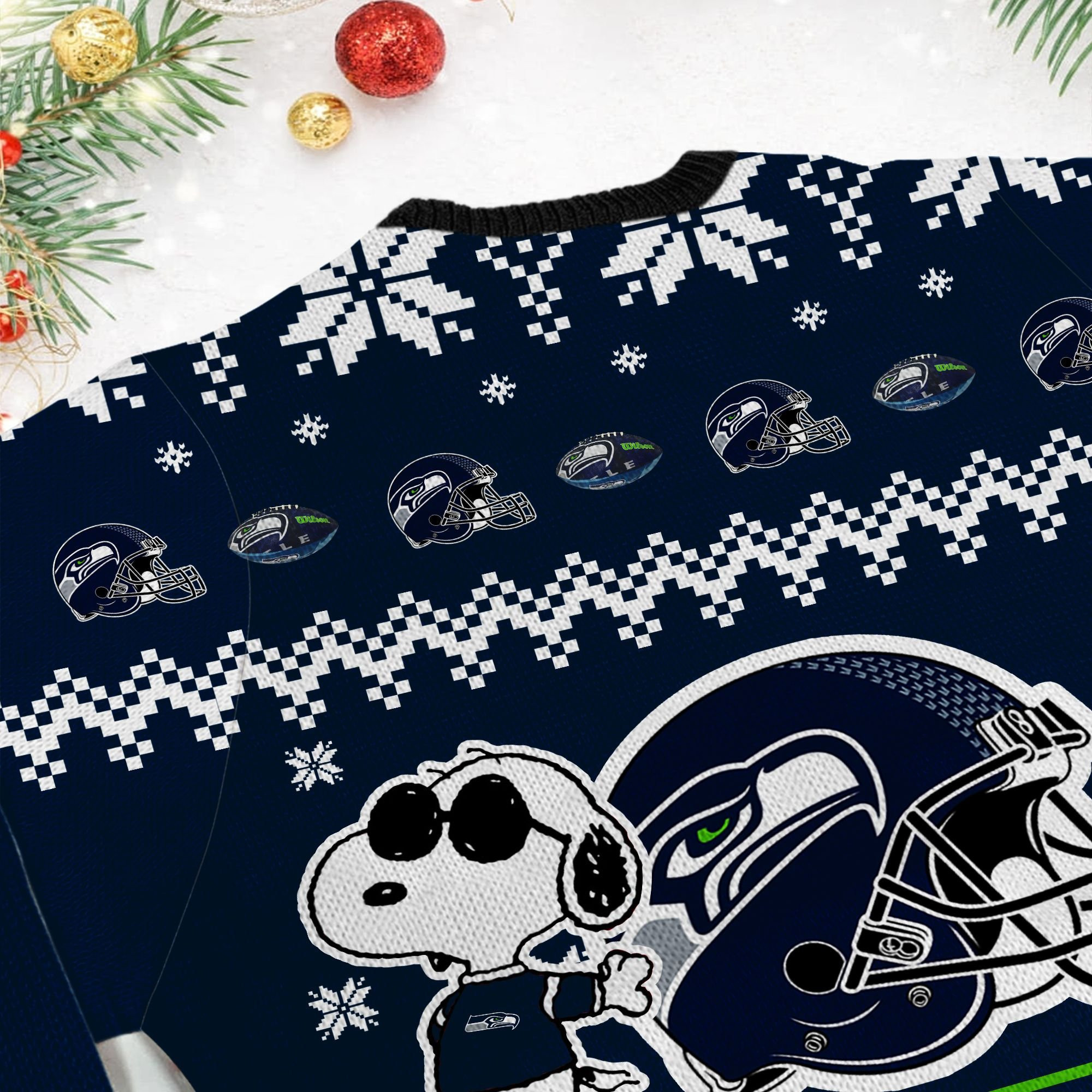 Seattle Seahawks Cute The Snoopy Show Football Helmet 3D Ugly Christmas Sweater Adult 3D Funny Matching for family - Image 6