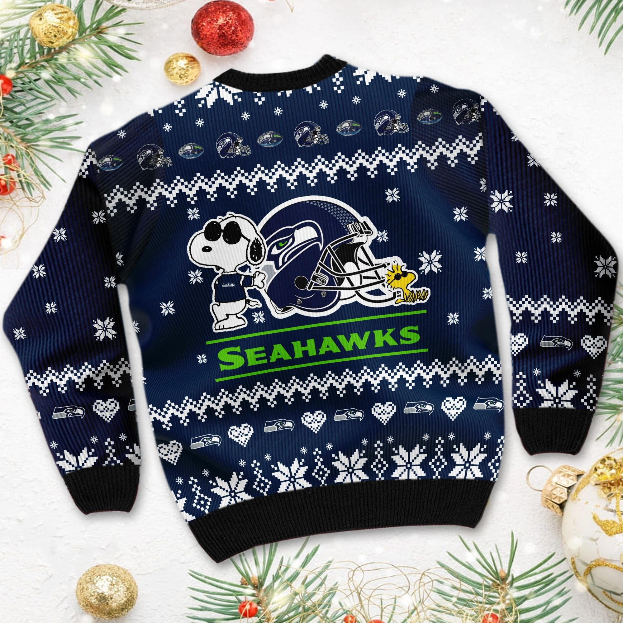 Seattle Seahawks Cute The Snoopy Show Football Helmet 3D Ugly Christmas Sweater Adult 3D Funny Matching for family - Image 4