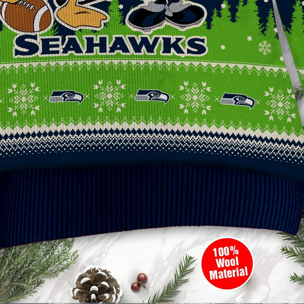 Seattle Seahawks Disney Donald Duck Mickey Mouse Goofy Personalized Ugly Christmas Sweater Adult 3D Funny Matching for family - Image 4