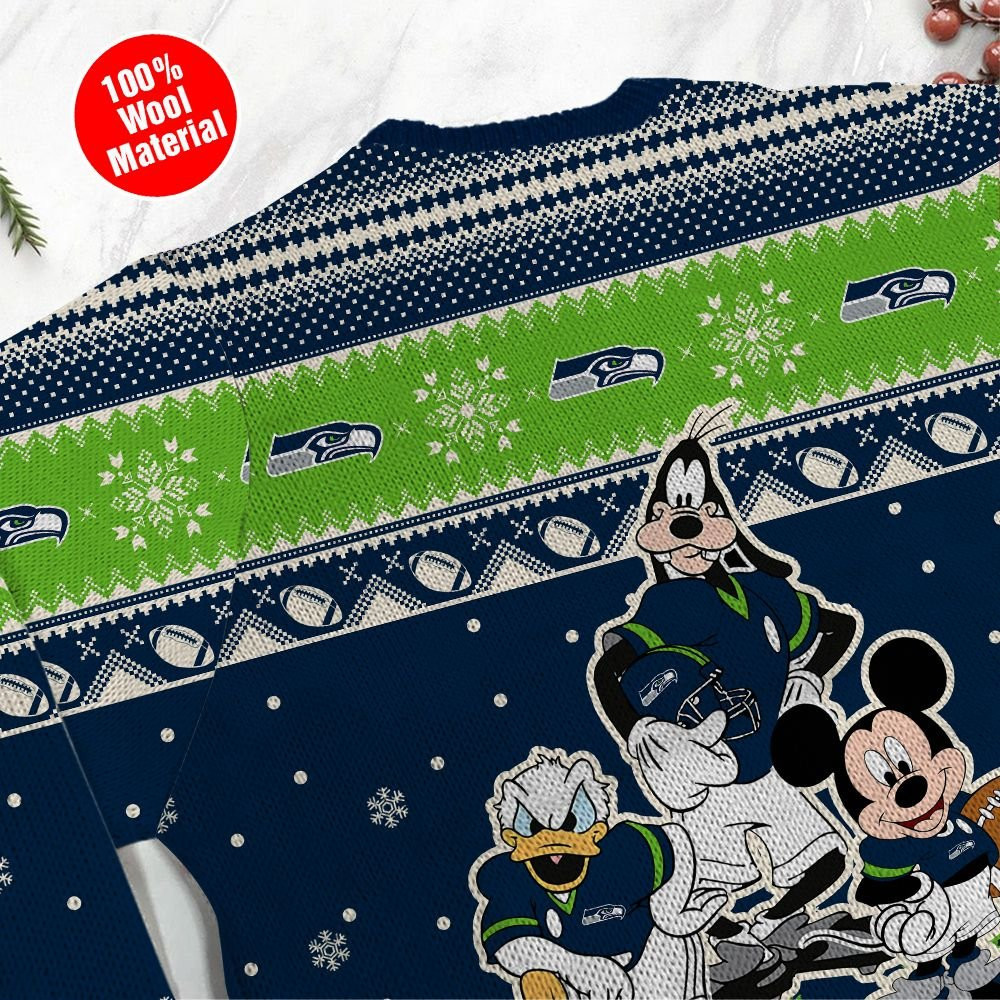 Seattle Seahawks Disney Donald Duck Mickey Mouse Goofy Personalized Ugly Christmas Sweater Adult 3D Funny Matching for family - Image 5