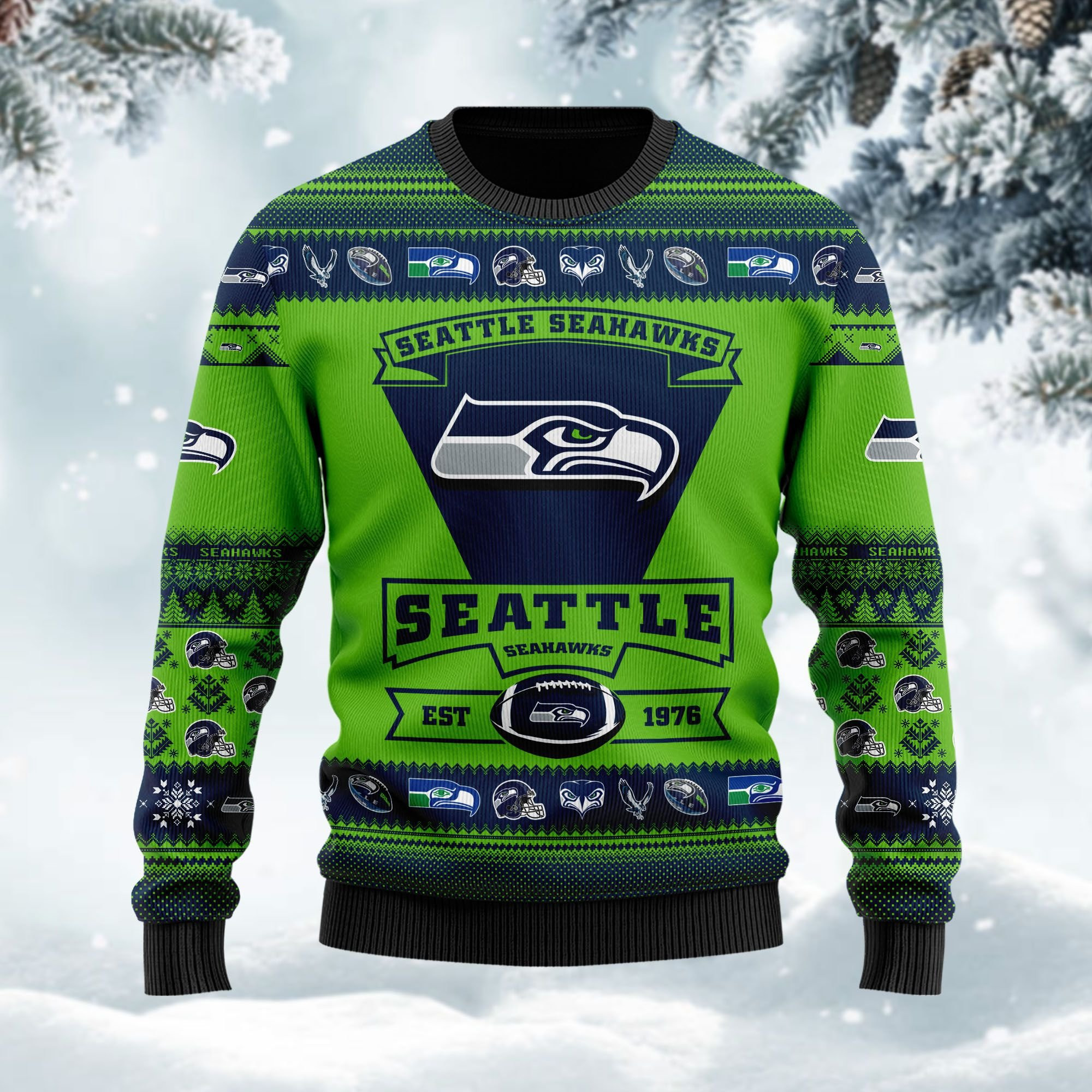 Seattle Seahawks Football Team Logo Custom Name Personalized Ugly Christmas Sweater Adult 3D Funny Matching for family - Image 3