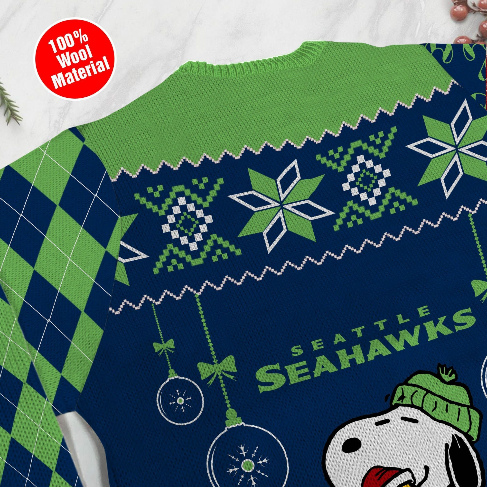 Seattle Seahawks Funny Charlie Brown Peanuts Snoopy Ugly Christmas Sweater Adult 3D Funny Matching for family - Image 5