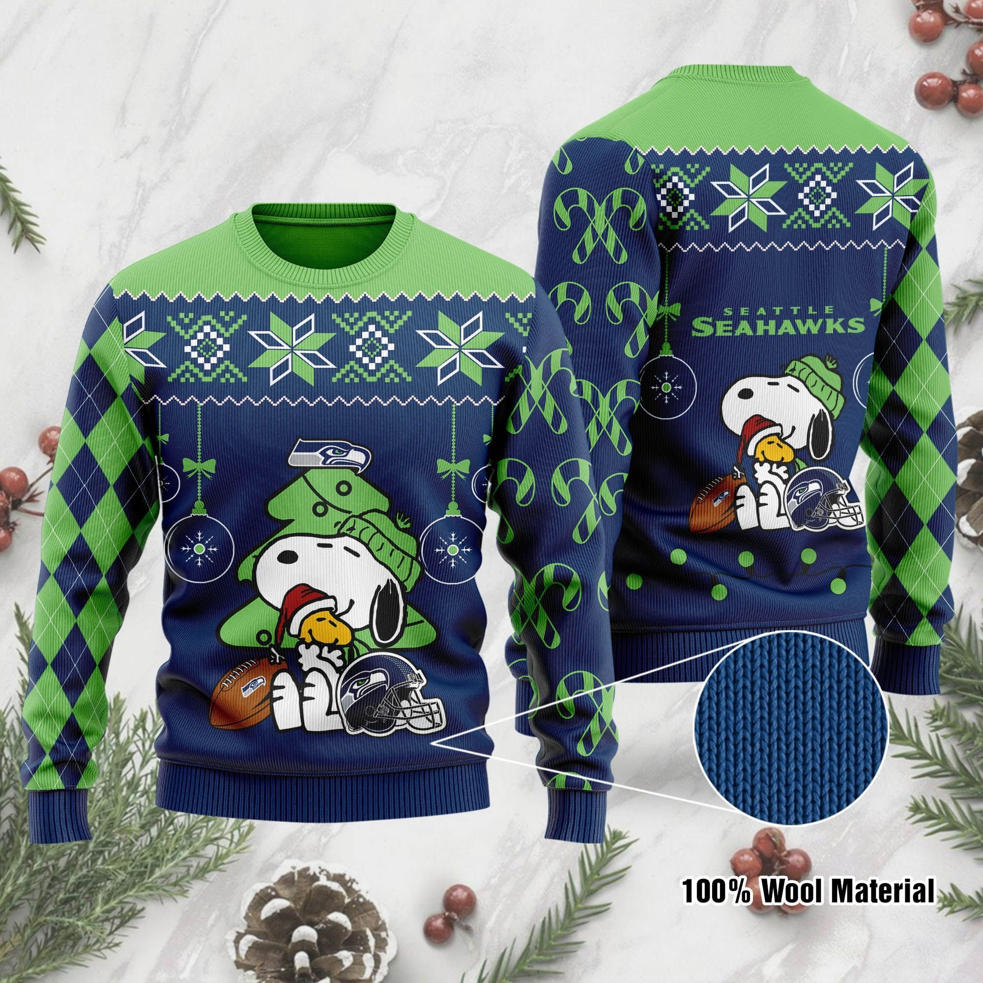 Seattle Seahawks Funny Charlie Brown Peanuts Snoopy Ugly Christmas Sweater Adult 3D Funny Matching for family