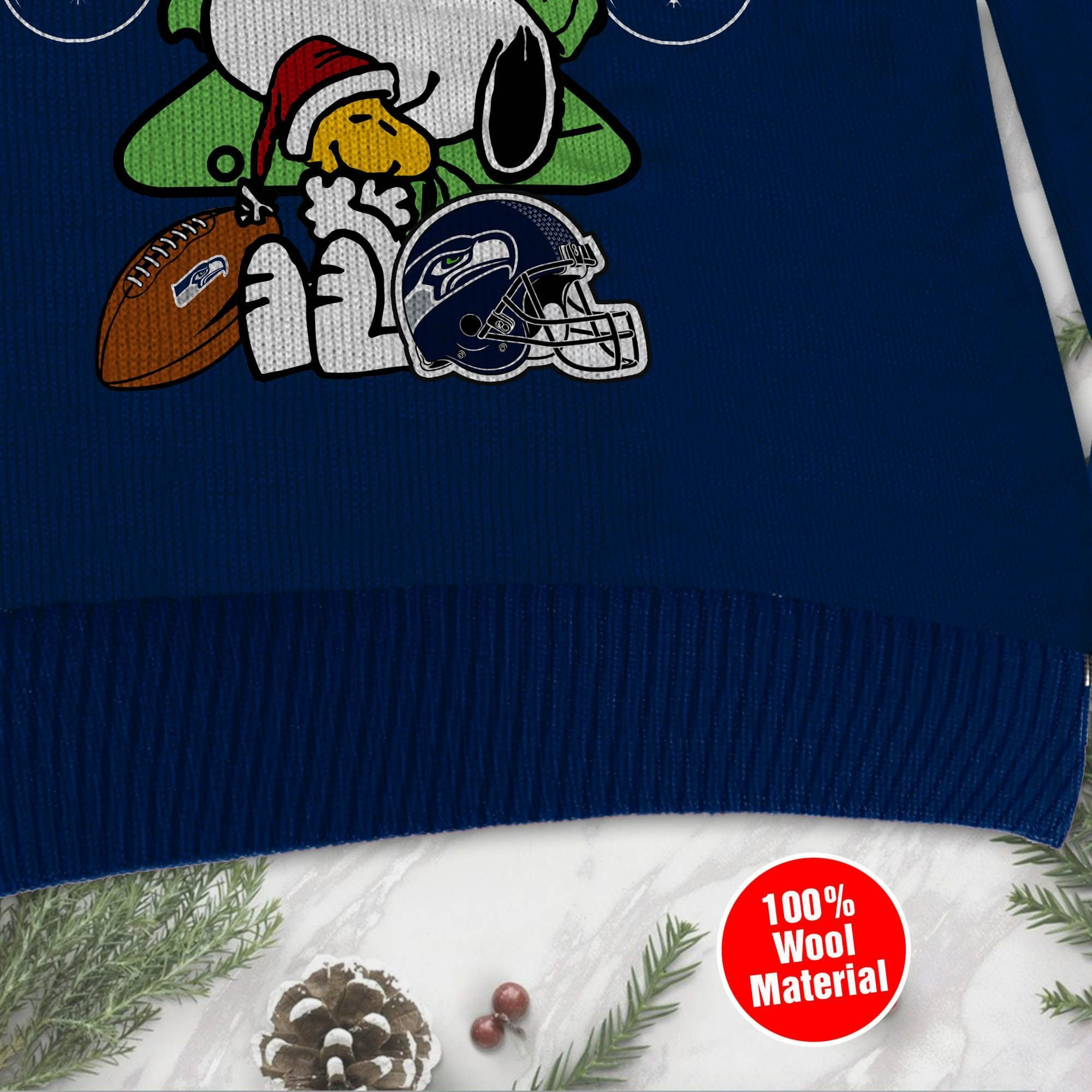 Seattle Seahawks Funny Charlie Brown Peanuts Snoopy Ugly Christmas Sweater Adult 3D Funny Matching for family - Image 4