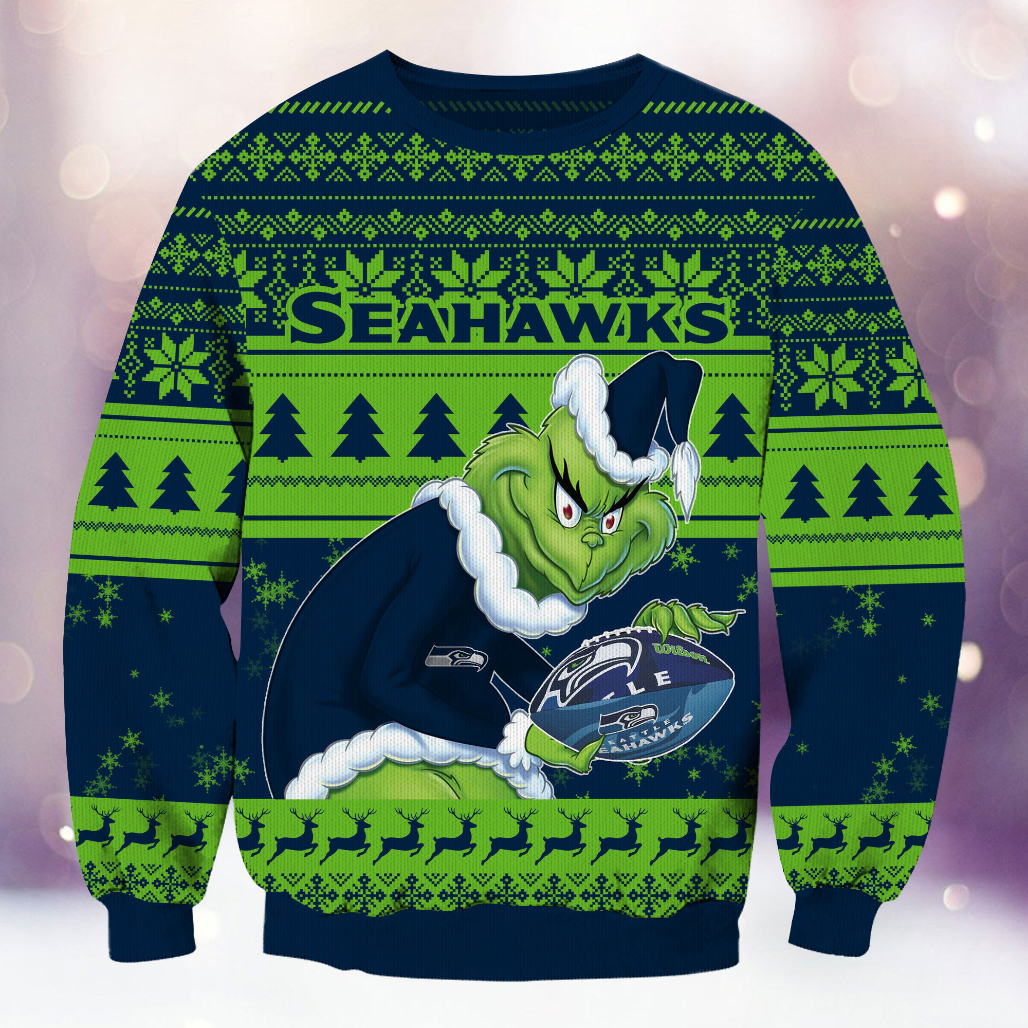 Seattle Seahawks Grinch Ugly Christmas Sweater Adult 3D Funny Matching for family - Image 2