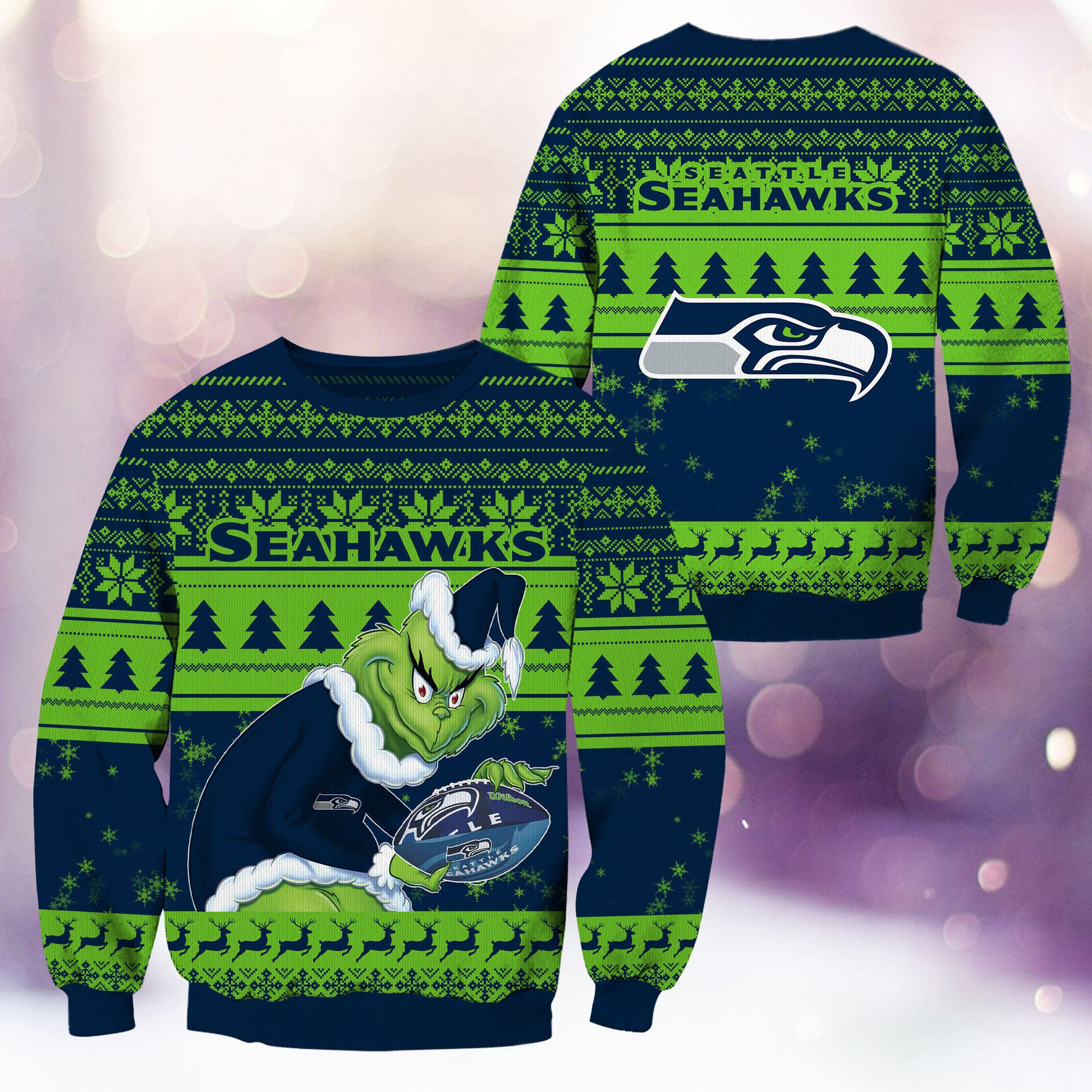 Seattle Seahawks Grinch Ugly Christmas Sweater Adult 3D Funny Matching for family