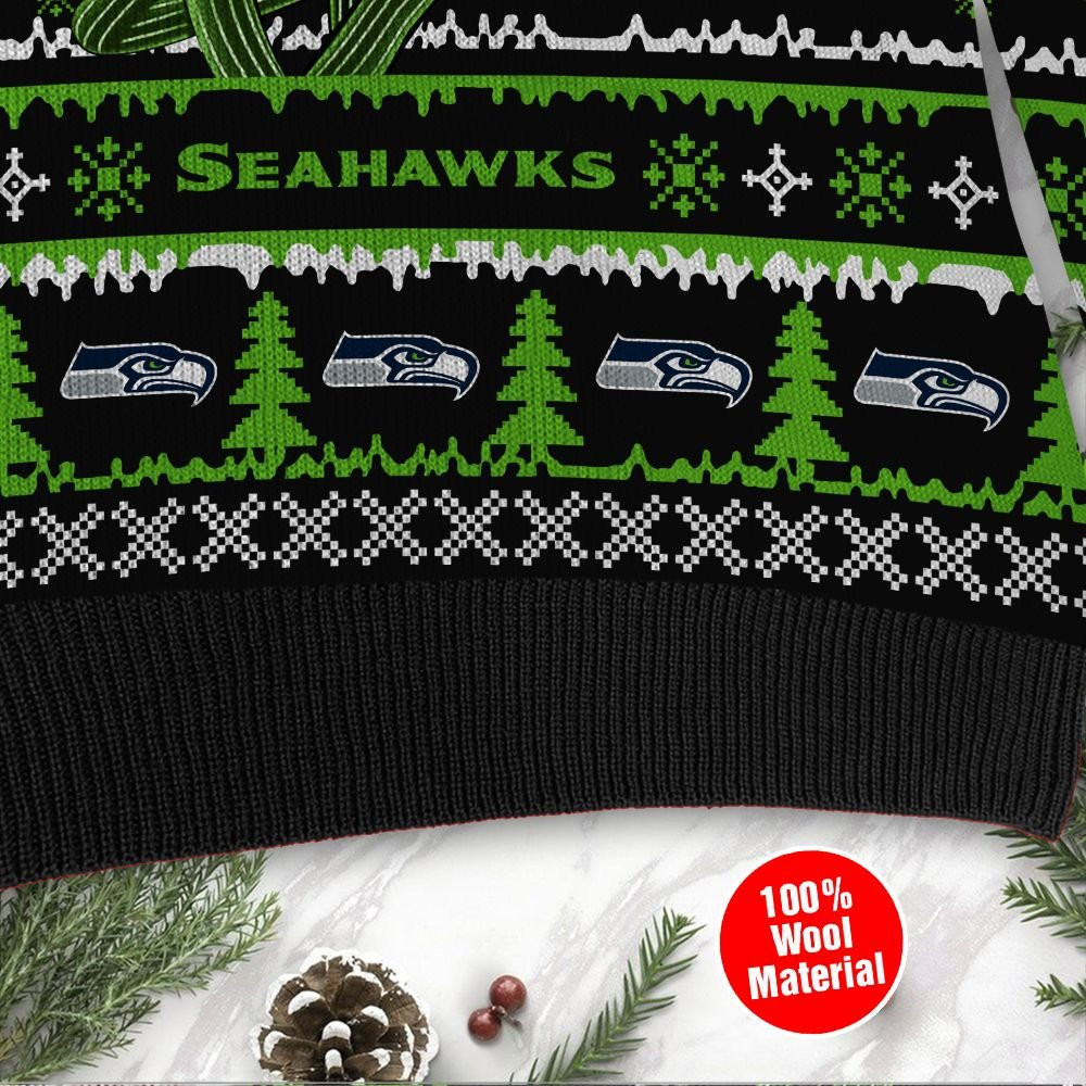 Seattle Seahawks Jack Skellington Halloween Holiday Party Ugly Christmas Sweater Adult 3D Funny Matching for family - Image 4
