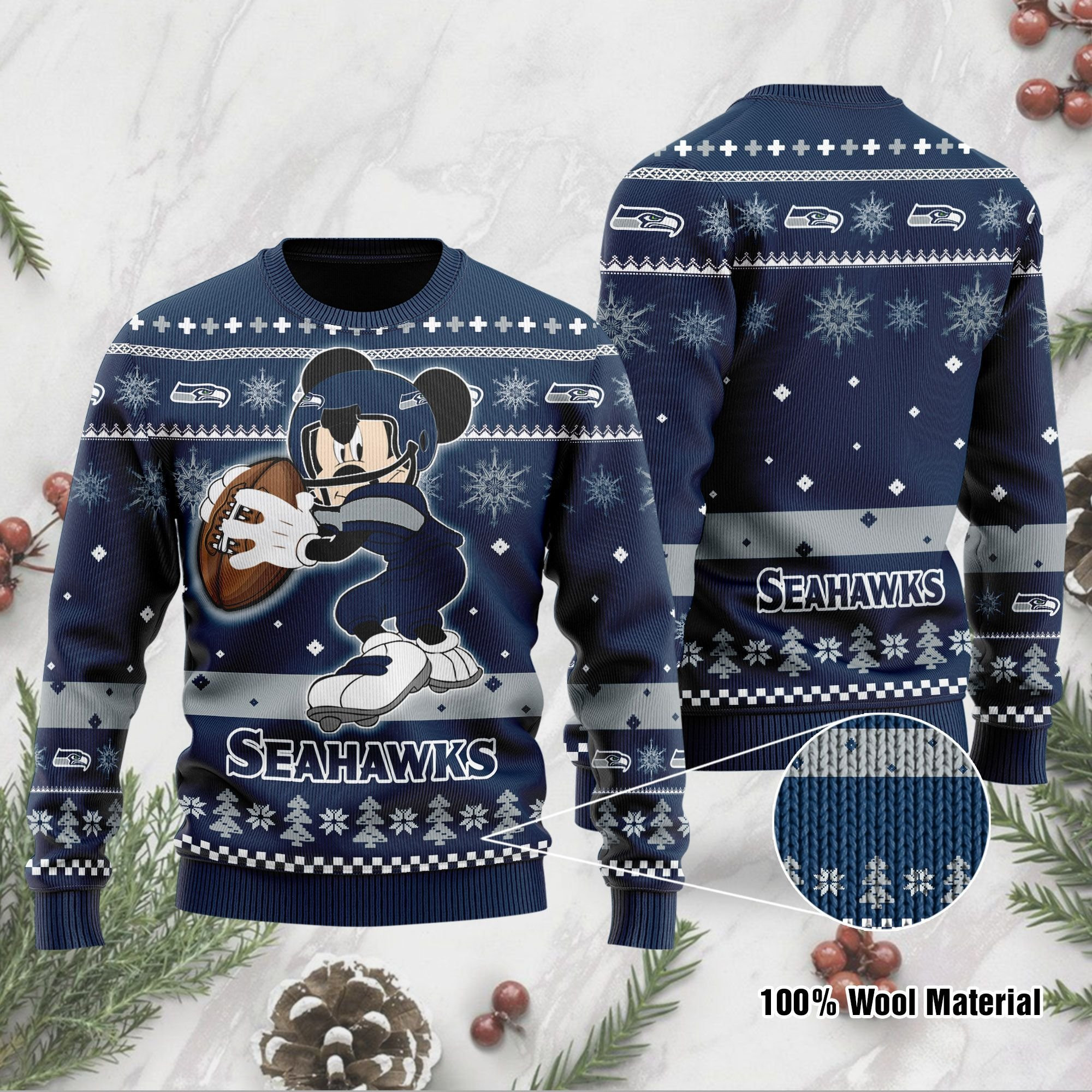Seattle Seahawks Mickey Mouse Funny Ugly Christmas Sweater Adult 3D Funny Matching for family