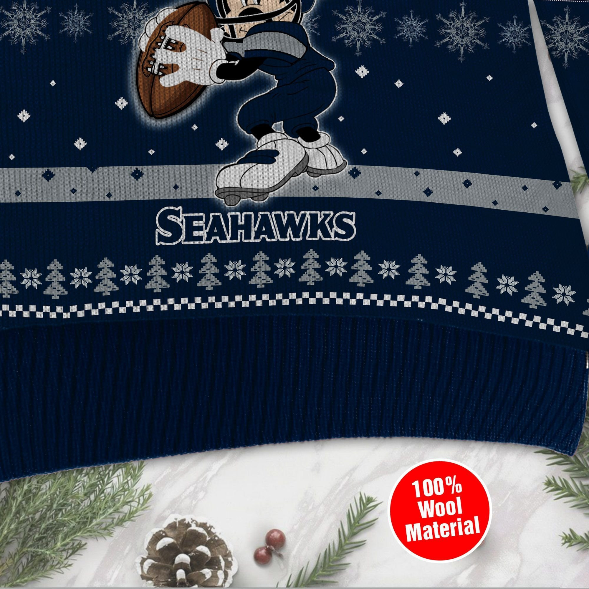 Seattle Seahawks Mickey Mouse Funny Ugly Christmas Sweater Adult 3D Funny Matching for family - Image 4