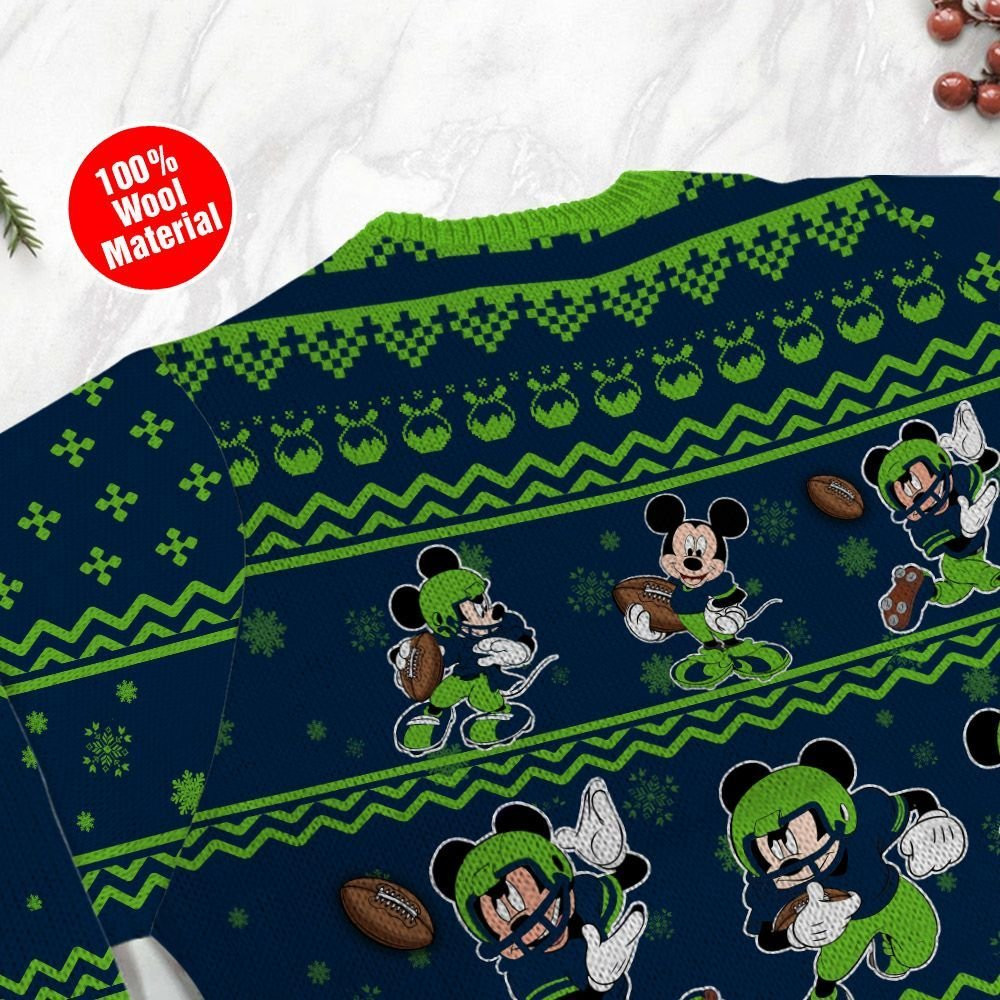 Seattle Seahawks Mickey Mouse Ugly Christmas Sweater Adult 3D Funny Matching for family - Image 5