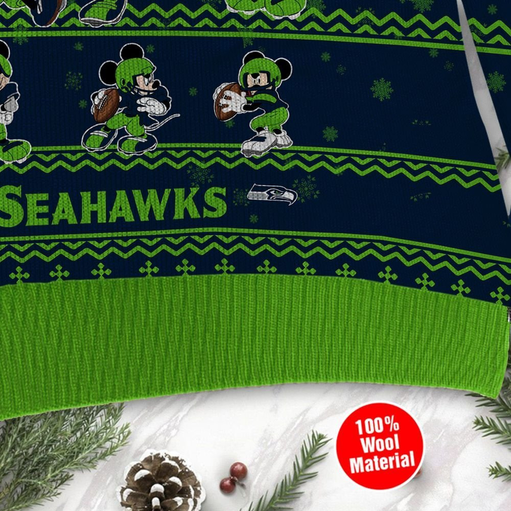Seattle Seahawks Mickey Mouse Ugly Christmas Sweater Adult 3D Funny Matching for family - Image 4
