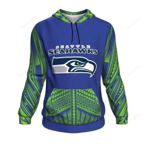 Seattle Seahawks Ncaa Football Maori Tattoo Blue 3D All Over Print Hoodie, Zip Hoodie