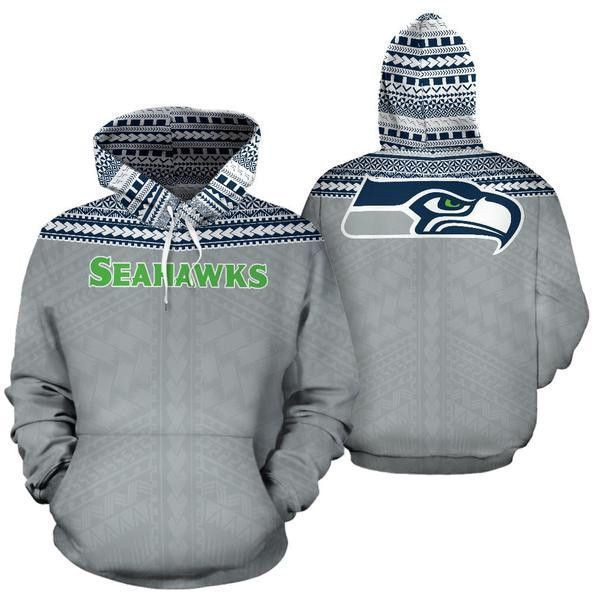 Seattle Seahawks Ncaa Football Maori Tattoo Gray 3D All Over Print Hoodie, Zip Hoodie